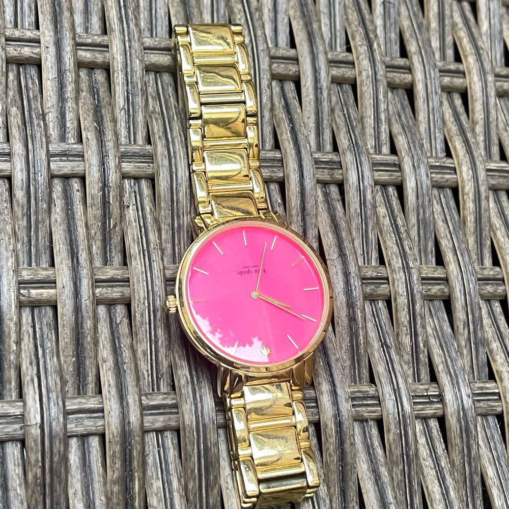 Kate Spade Gramercy Women's Gold Tone Stainless Watch Pink Face